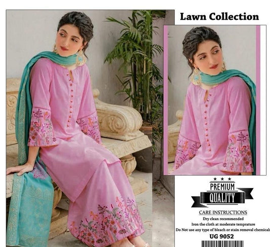 3 Pcs Women's Unstitched Lawn Embroidered Suit